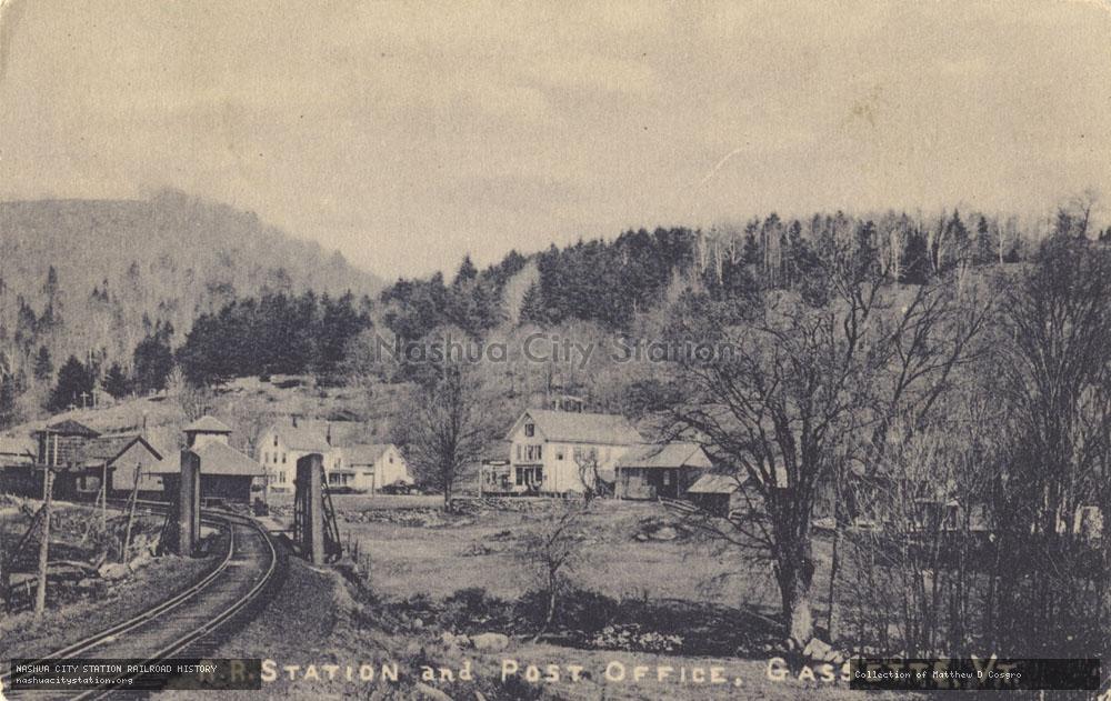 Postcard: Railroad Station and Post Office, Gassetts, Vermont